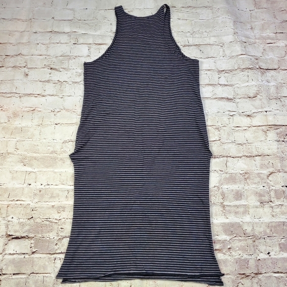 Michael Stars Black Gray Striped Midi Dress Side Slit High Neck Bodycon Casual M - Picture 3 of 10